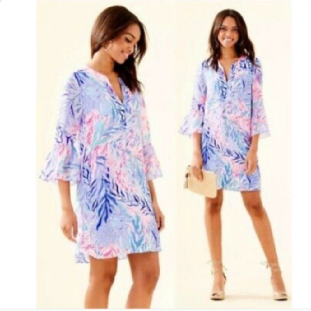 Lilly Pulitzer Elenora Silk Dress Kaleidoscope Coral XXSMALL - Picture 3 of 7